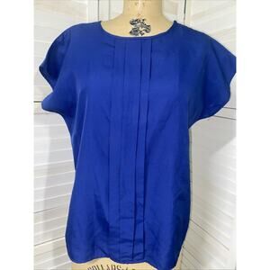 VINTAGE R&J Shirt Blouse Women’s Blue Short Sleeve USA 100% Polyester
